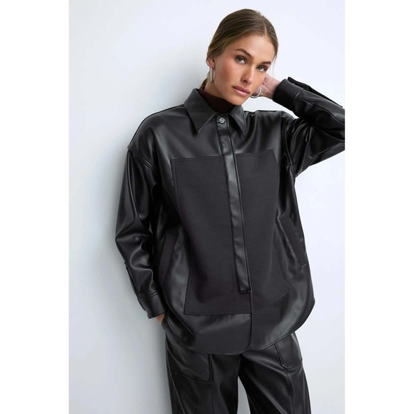 3.1 Phillip Lim Jackets & Blazers - 3.1 Phillip Lim Womens Mixed Media Vegan Leather Shacket Black Size M